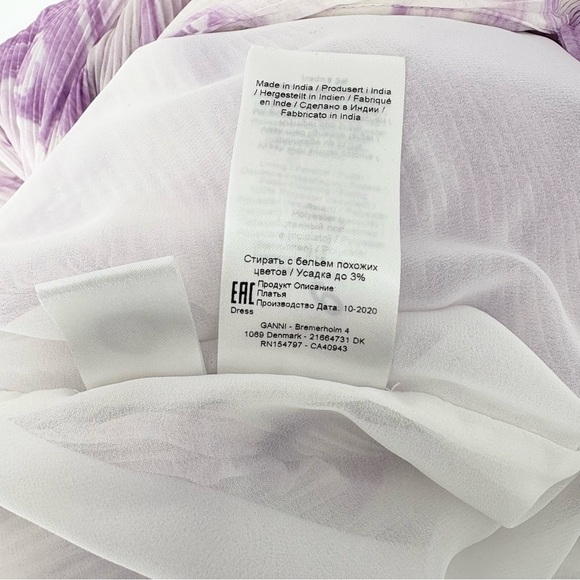 Ganni Orchid Bloom Pleated Georgette Oversized Mini Dress Designer XXS / XS - Picture 13 of 16